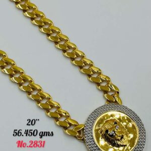 Gold Lion Pendant Cuban Chain – 56.450 gm