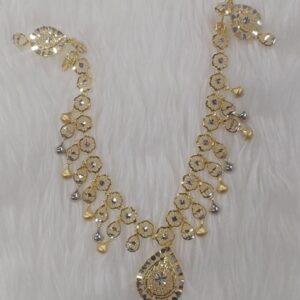 Floral Motif Gold Necklace with Teardrop Pendant